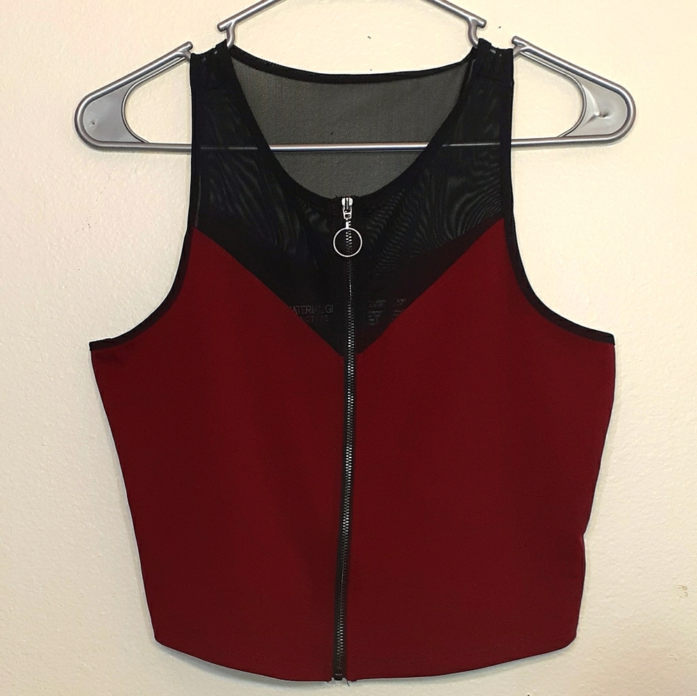 Red and See-Through Mesh Top